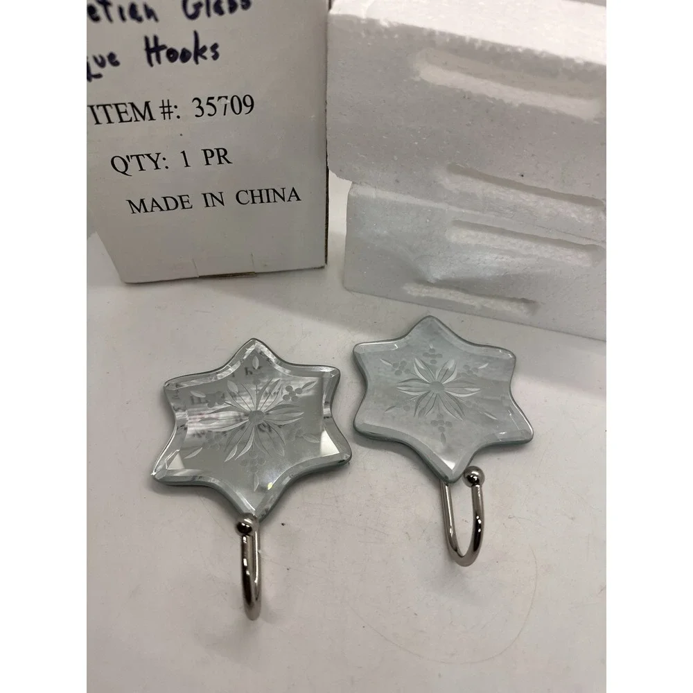 Etched Glass Star Wall Hooks Set of 2 Decorative Silver Coat Hooks